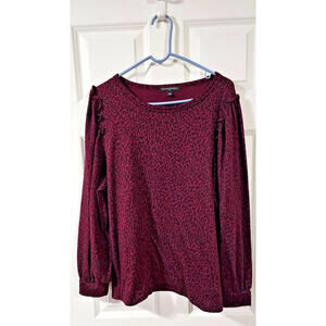 Banana Republic Size XL Leopard Animal Print Ruffle Detail Sweater Maroon
